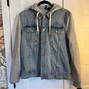 H&M Denim Jacket with Sweatshirt Sleeves and Hood